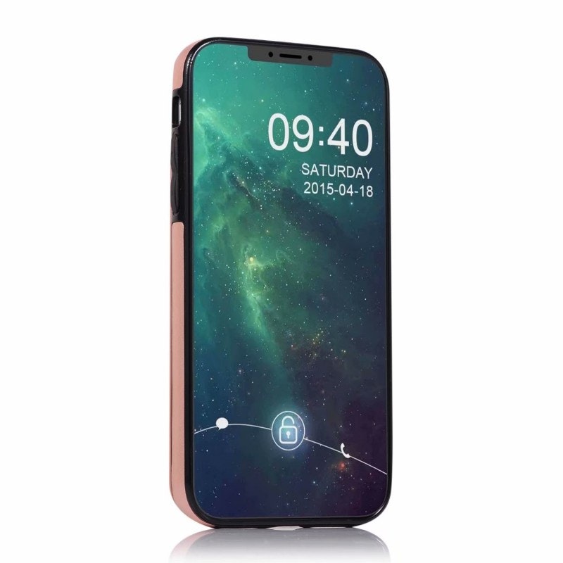 iPhone 11 - Stöttåligt Läder skal med kortfack Nordic® Roséguld