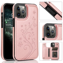 iPhone 11 - Stöttåligt Läder skal med kortfack Nordic® Roséguld