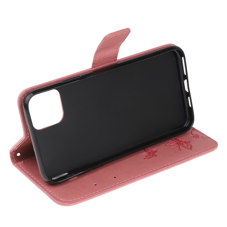 iPhone 12/12 Pro - Läderfodral Mönstrat Fjärilar Rosa