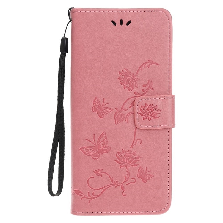 iPhone 12/12 Pro - Läderfodral Mönstrat Fjärilar Rosa
