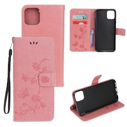 iPhone 12/12 Pro - Läderfodral Mönstrat Fjärilar Rosa