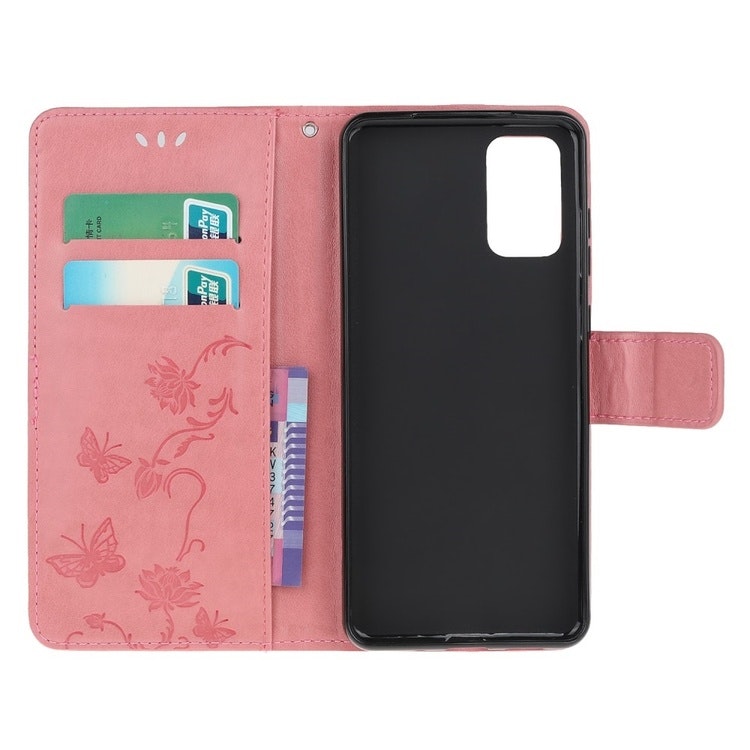 Samsung A52/A52s - Praktiskt Läder Fodral Motiv Fjärilar Rosa