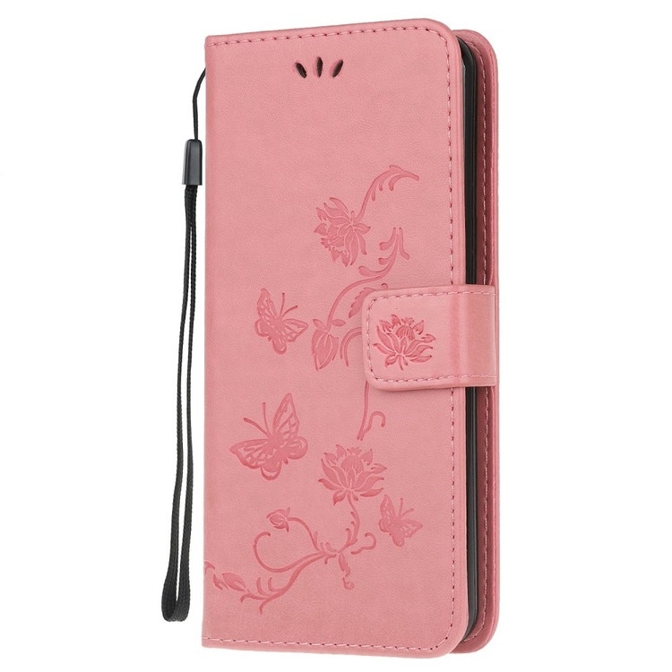Samsung A52/A52s - Praktiskt Läder Fodral Motiv Fjärilar Rosa