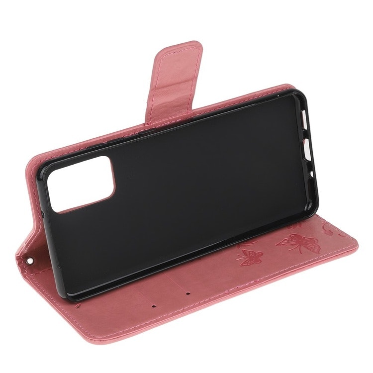 Samsung A52/A52s - Praktiskt Läder Fodral Motiv Fjärilar Rosa