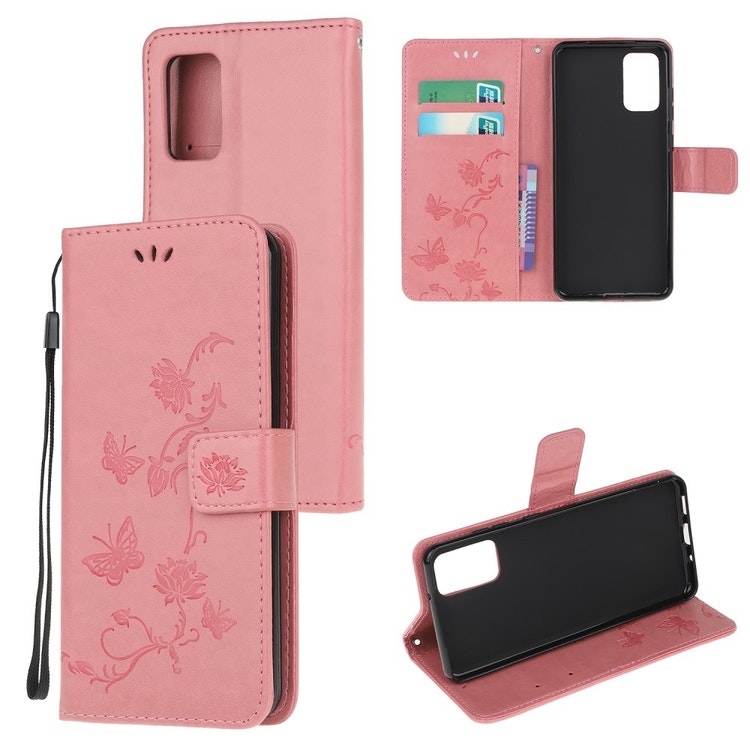 Samsung A52/A52s - Praktiskt Läder Fodral Motiv Fjärilar Rosa