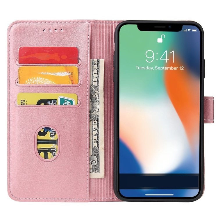 iPhone X/XS - Solid 4-FACK Läderfodral Roséguld