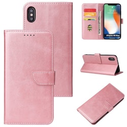 iPhone X/XS - Solid 4-FACK Läderfodral Roséguld