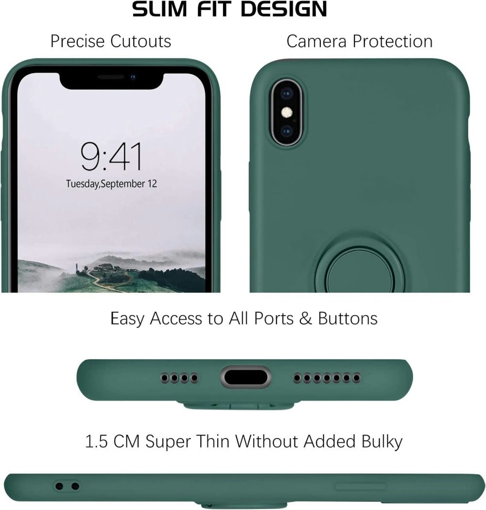 iPhone X/XS - Stöttligt Silikonskal Ringhållare Grön