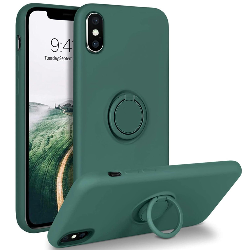 iPhone X/XS - Stöttligt Silikonskal Ringhållare Grön