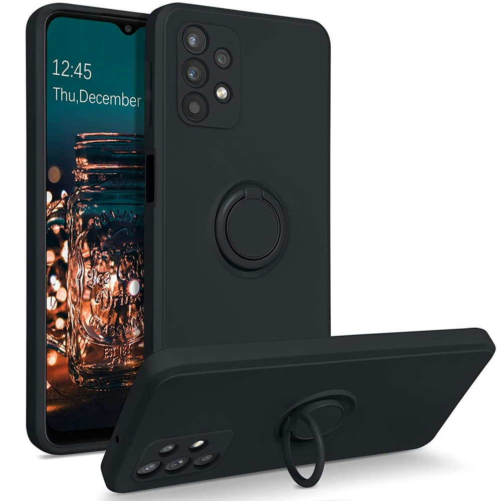 Samsung A52 / A52s - Solid® Silikonskal Ring hållare Svart