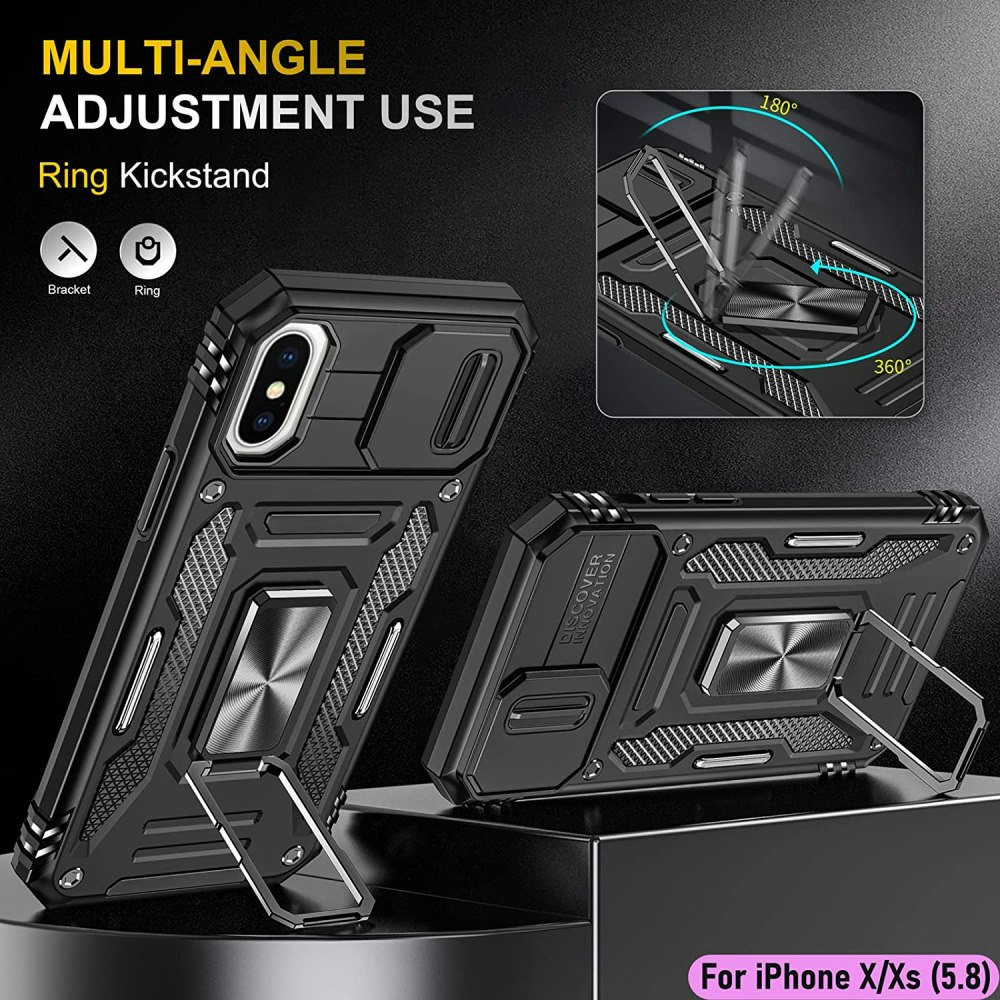 iPhone X/XS - Skal CamShield / Kameraskydd Ringhållare Svart