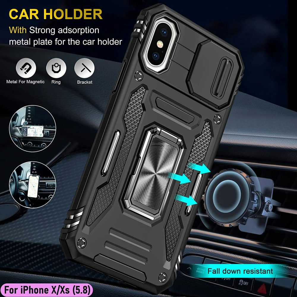 iPhone X/XS - Skal CamShield / Kameraskydd Ringhållare Svart