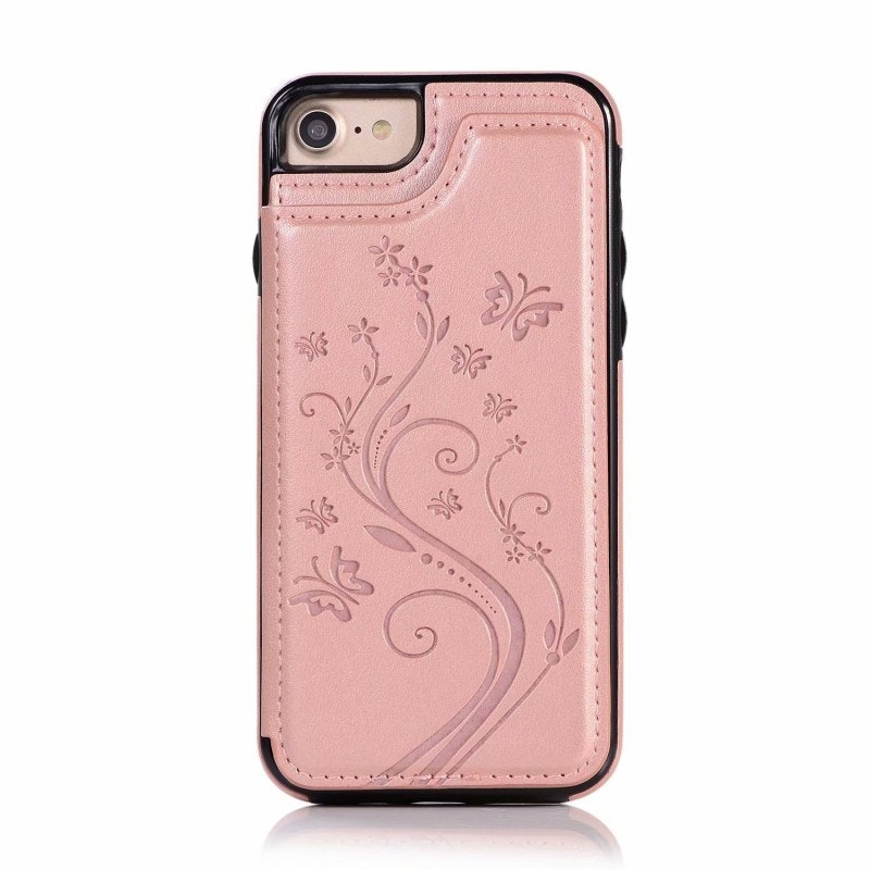 iPhone 7/8/SE - Solid® Läder skal Korthållare Roséguld