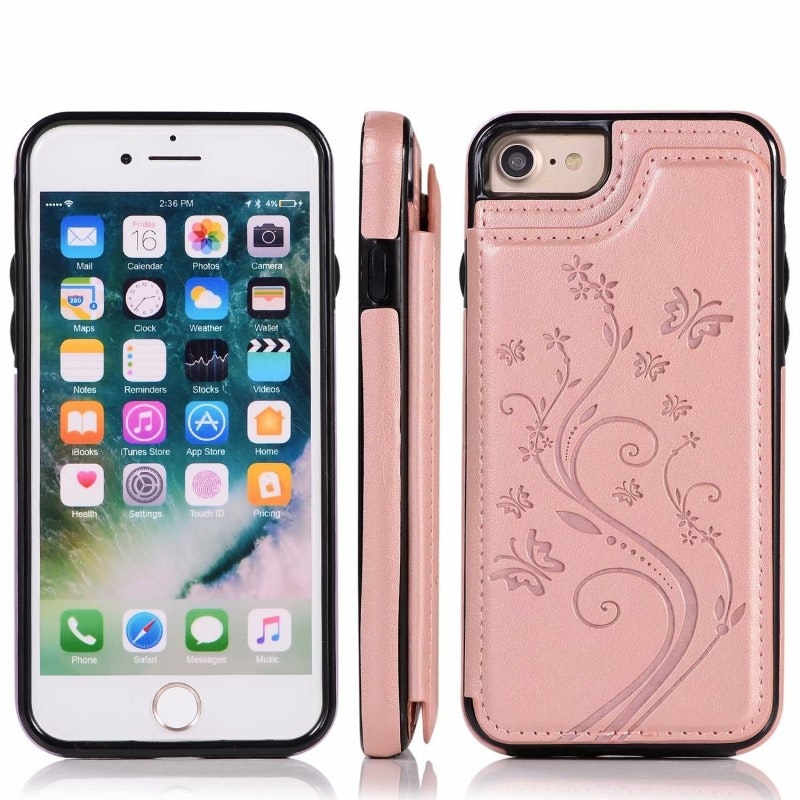 iPhone 7/8/SE - Solid® Läder skal Korthållare Roséguld