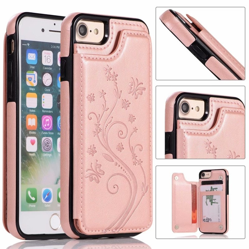 iPhone 7/8/SE - Solid® Läder skal Korthållare Roséguld
