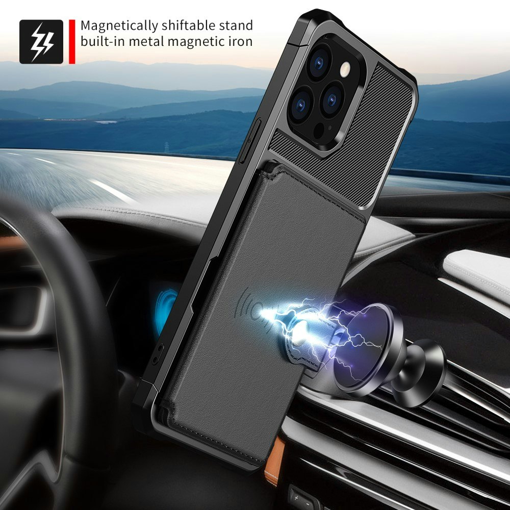 iPhone 13 Pro Max - Stöttåligt Skal 4-FACK Korthållare Svart