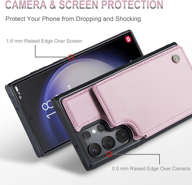 Samsung S23 Ultra - Premium Läderskal Korthållare RFID Skyddat Roséguld