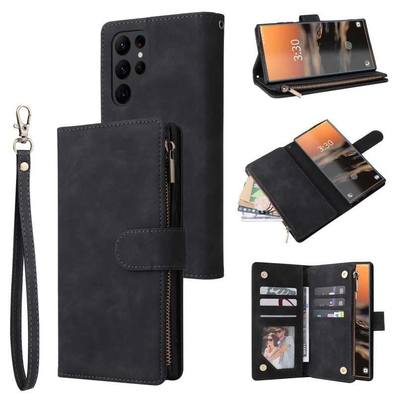 Samsung S25 Ultra - Fodral 8-Fack Multifunktionellt Zipper Svart