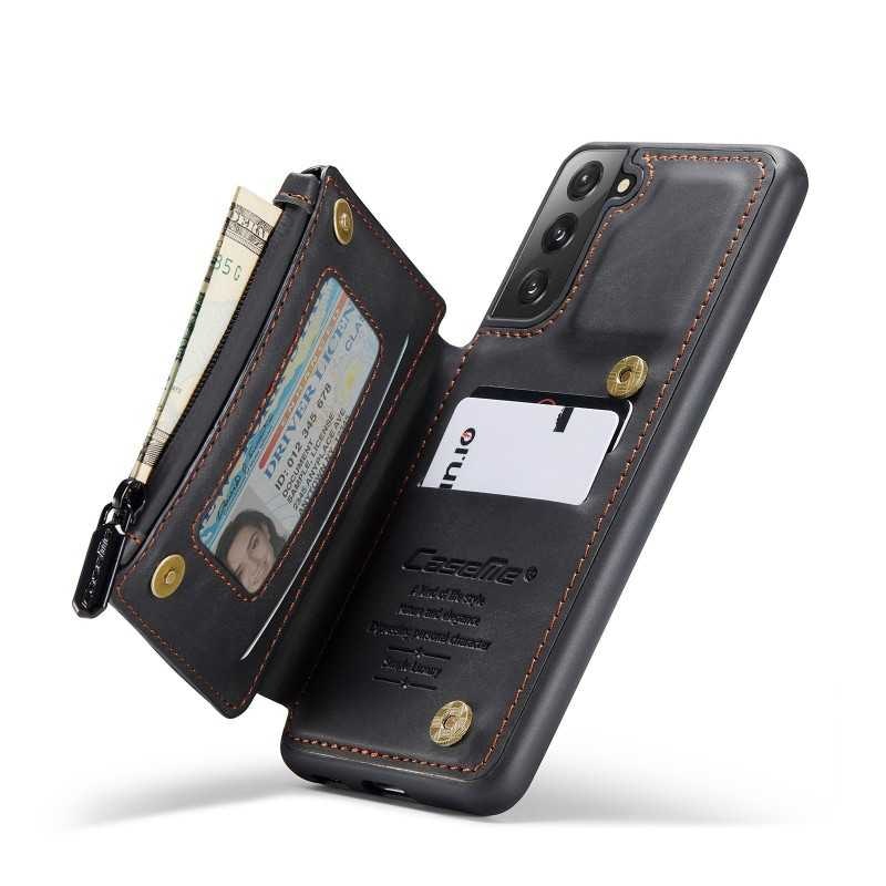 Samsung S21 - Skal Korthållare & Dragkedja CaseMe Svart
