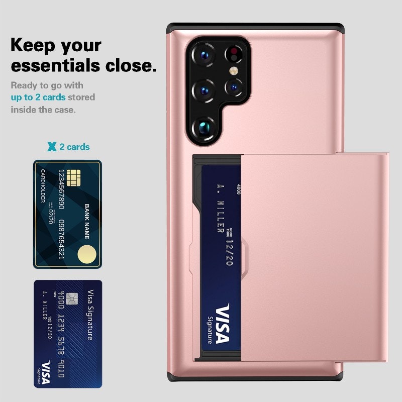 Samsung S22 Ultra - Stöttåligt Mobilskal med kortplats Extra Förstärkt Svart