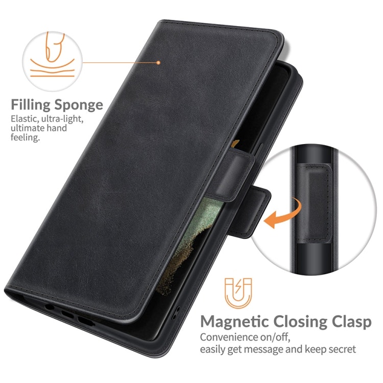 Samsung S22 Ultra - Solid® Klassiskt Läder Fodral Svart