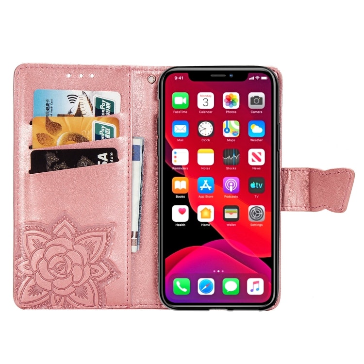 iPhone 11 - Praktiskt Läder Fodral Motiv Fjärilar Roséguld
