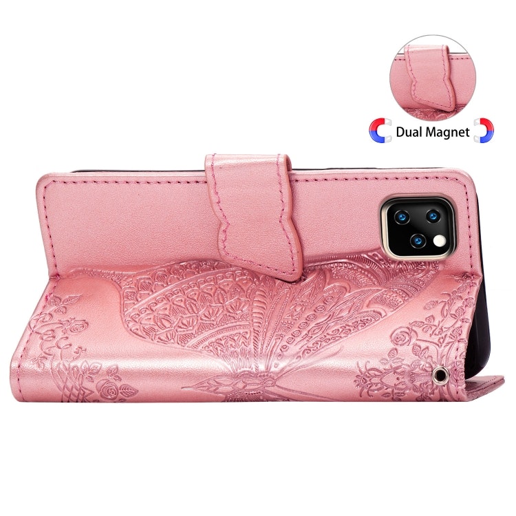 iPhone 11 - Praktiskt Läder Fodral Motiv Fjärilar Roséguld