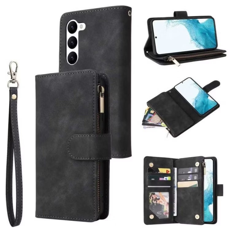 Samsung S22 - Multifunktionellt 8-Fack Plånboksfodral Zipper Svart