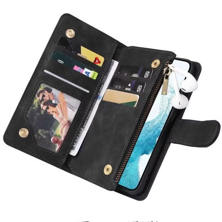Samsung S22 - Multifunktionellt 8-Fack Plånboksfodral Zipper Svart