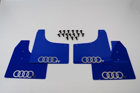 Blue mud flaps with Audi Rings logo
