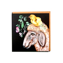 Art card " Sheep with bird" illustration Anna Strøm