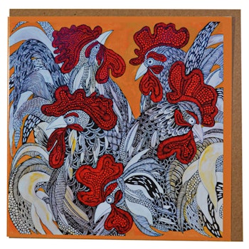Art card "5 Roosters " by Anna Strøm