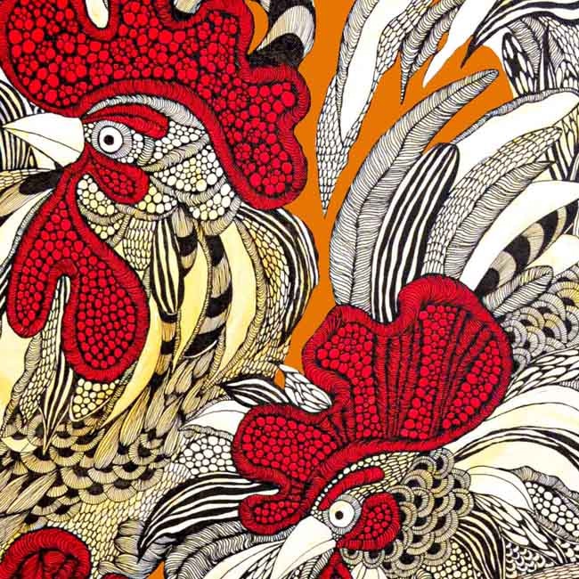 Kunsttrykk  A3 "Roosters"