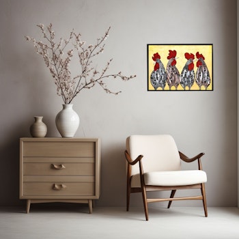Kunsttrykk  A3 "4 Roosters"