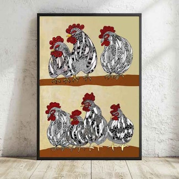 Kunsttrykk  A3 "Høner"