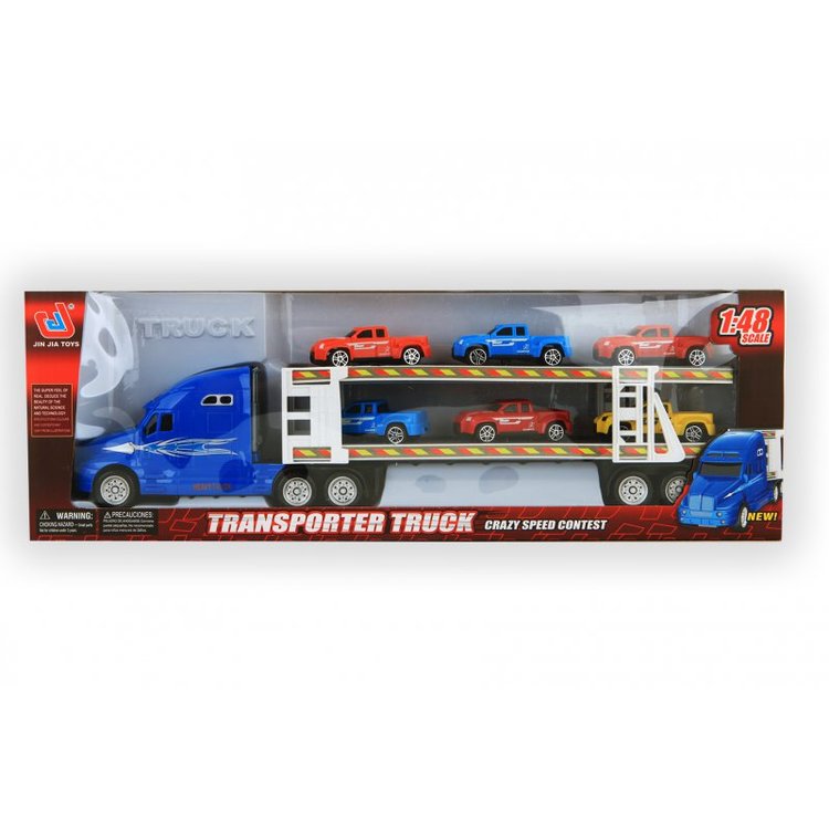 Leksaks  Lastbil med 6 bilar 39 cm olika färger