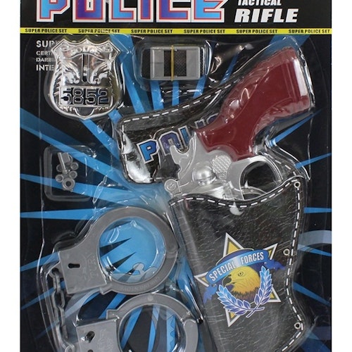 Polispistol 7 delar på kortet, ca 22x35 cm