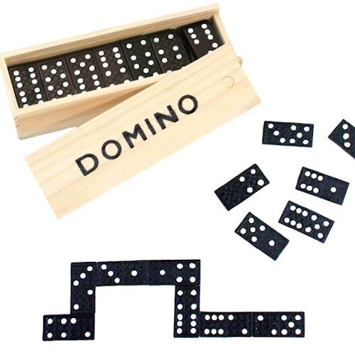 Domino i trälåda ca 15x5x3cm