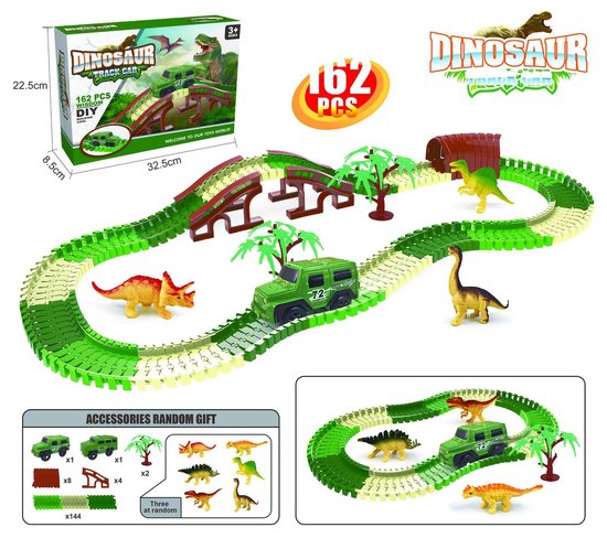 Barn Dinosaur Race Car Track med flexibel spår