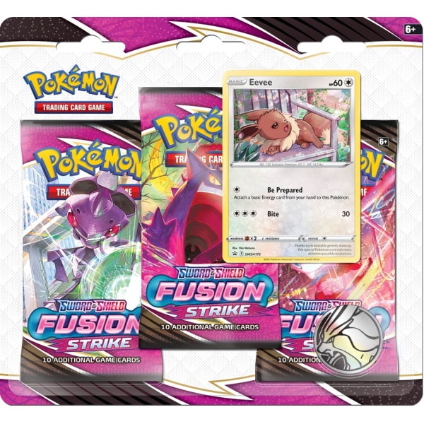 Pokemon Sword & Shield 8: Fusion Strike Booster 3-pack med foil och mynt