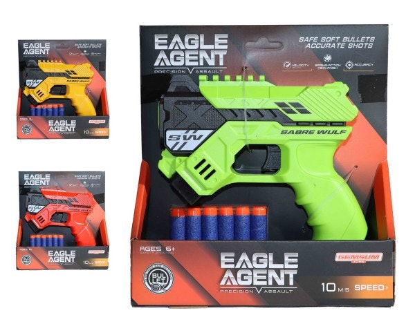 Pistol Soft Dart Gun Eagle Agent + 6 mjuka kulor 3 olika färger