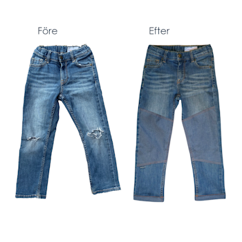 Knee patch lagning av barnjeans