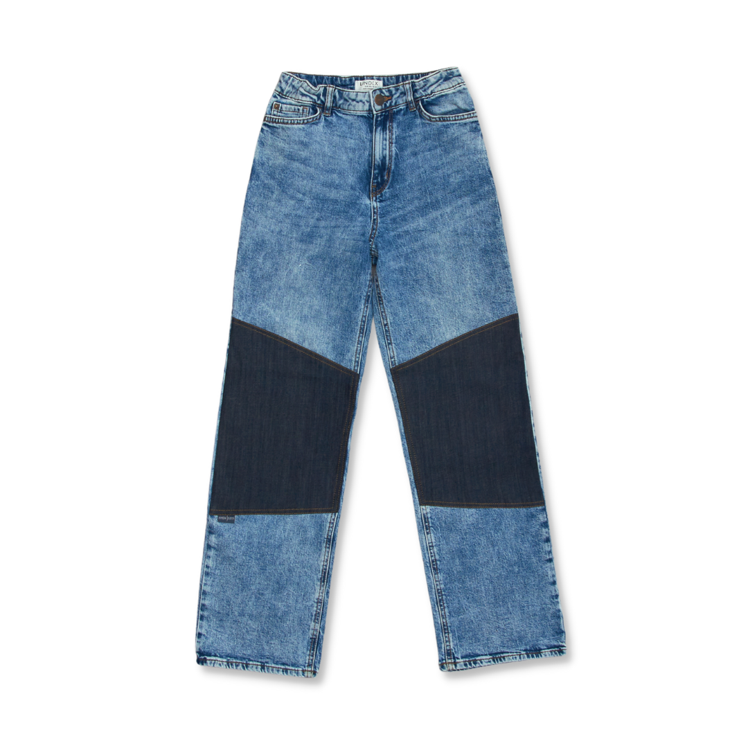Slitstarka jeans, Lös modell med hög midja, Stl 146