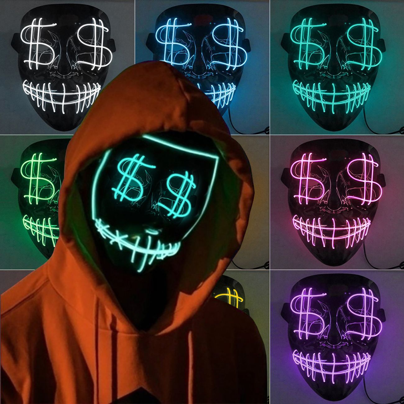 El Wire Purge Dollar sign LED Mask