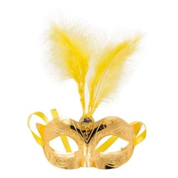 Ögonmask med Fjädrar Guld Metallic