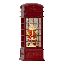 Röd LED Lykta Telefonkiosk med Tomte