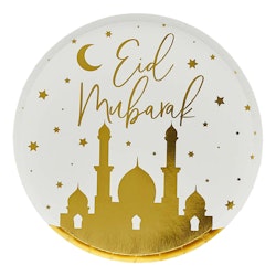 Papperstallrikar Eid Mubarak Vit/Guld