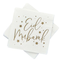 Servetter Eid Mubarak Vit/Guld