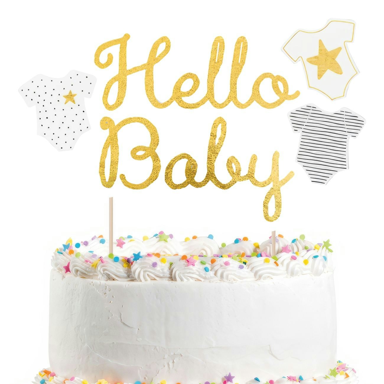Tårtdekoration Hello Baby Guld Glitter