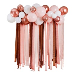 Ballongbåge med Streamers Vit/Roséguld Metallic